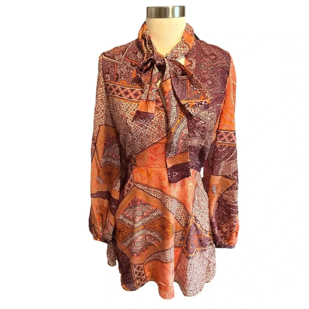 Divine Heritage Pussy Bow Long Sleeve Mini Dress Pink Size XS - Picture 2 of 14